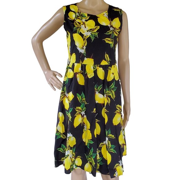 Tropical A Line Dress Women's M Sleeveless Summer Lemon Back Zip Knee Length - Picture 6 of 15